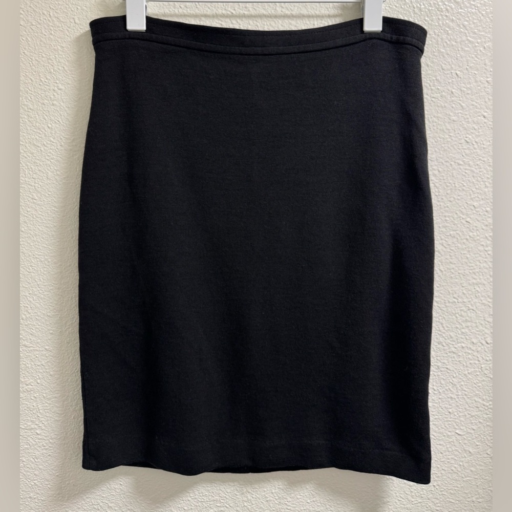 St. John Caviar Wool Knit Pencil Skirt Zip Black Women's 10